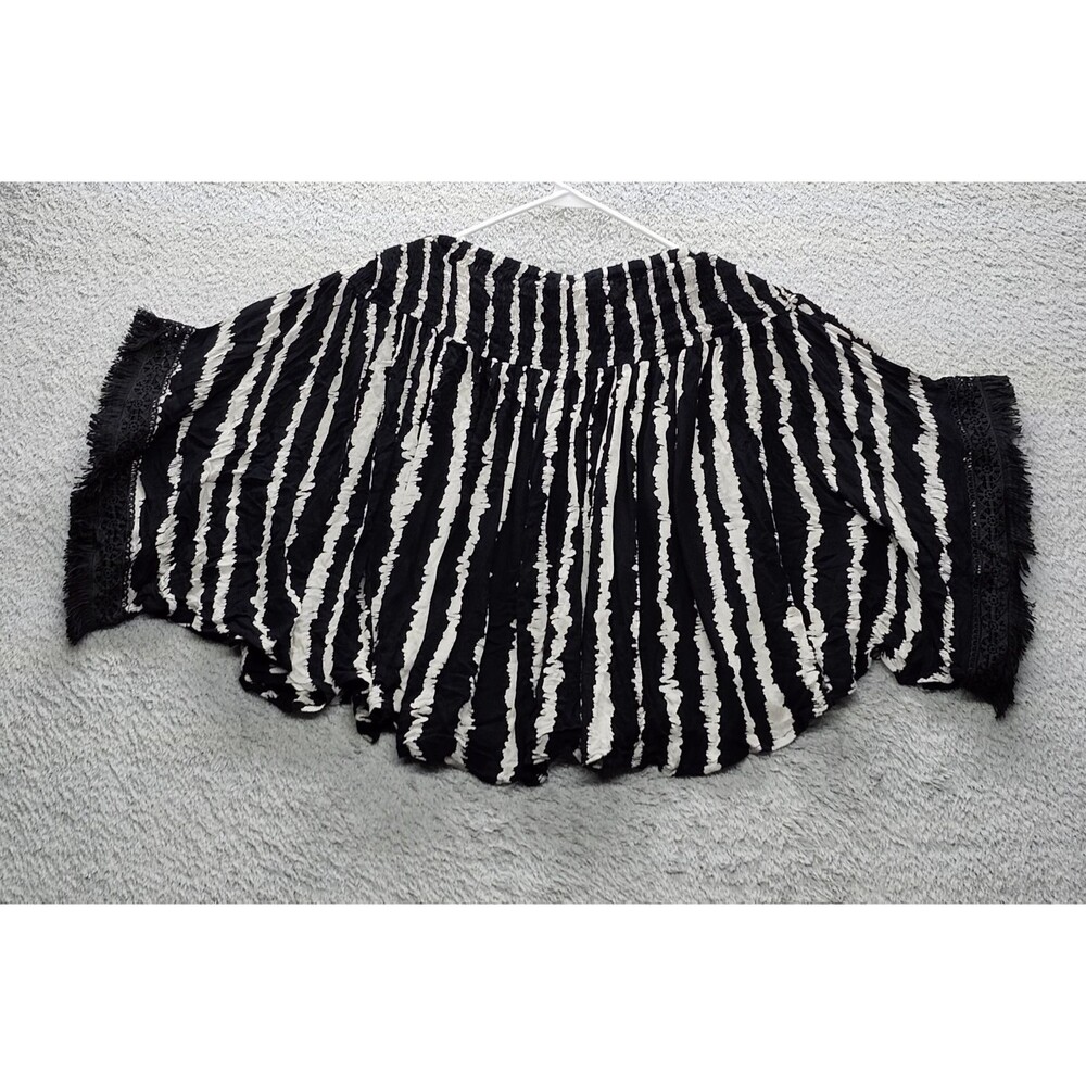 Mud Pie  Women's Size M/L Black/White Blouse Lightweight Flutter Sleeve Shirt